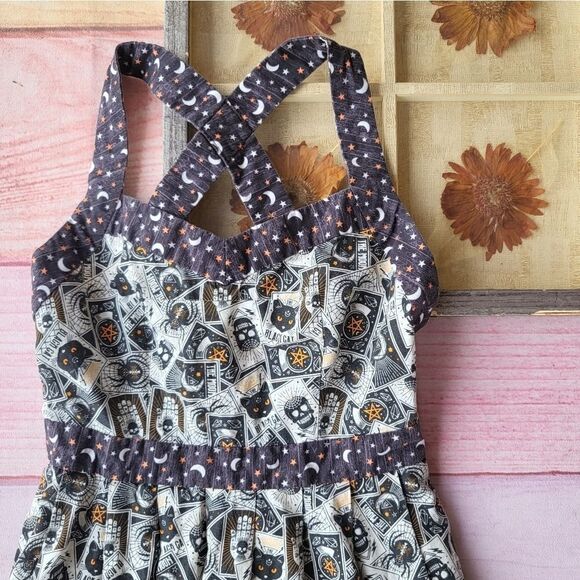 Academia Magick Tarot Print Mystical Sweetheart Button Back Fit & Flare Dress - Picture 4 of 9